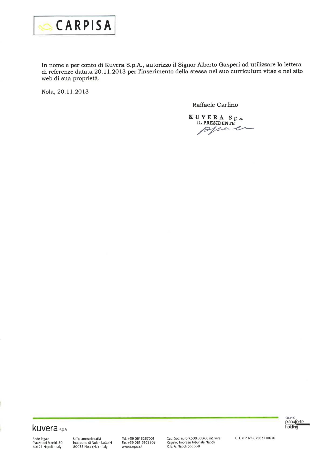 Lettera di referenze — Carpisa, pagina 2